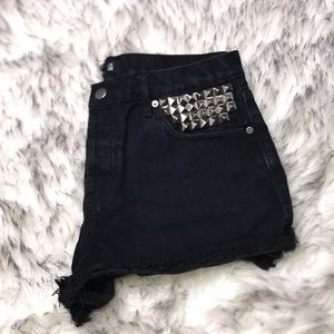 Black Denim Studded Cut Off Shorts